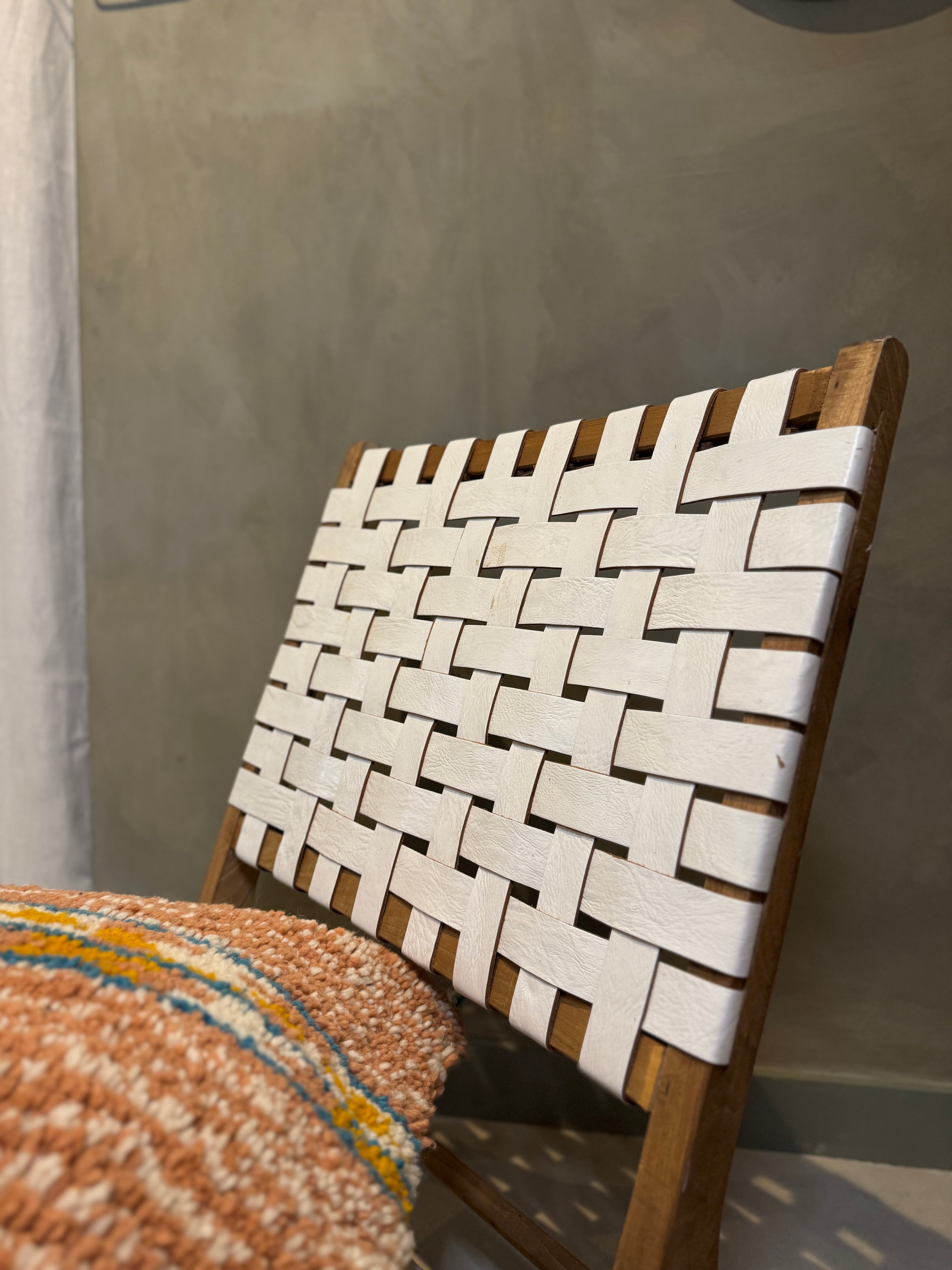 White Leather & Wooden Lounge Chair