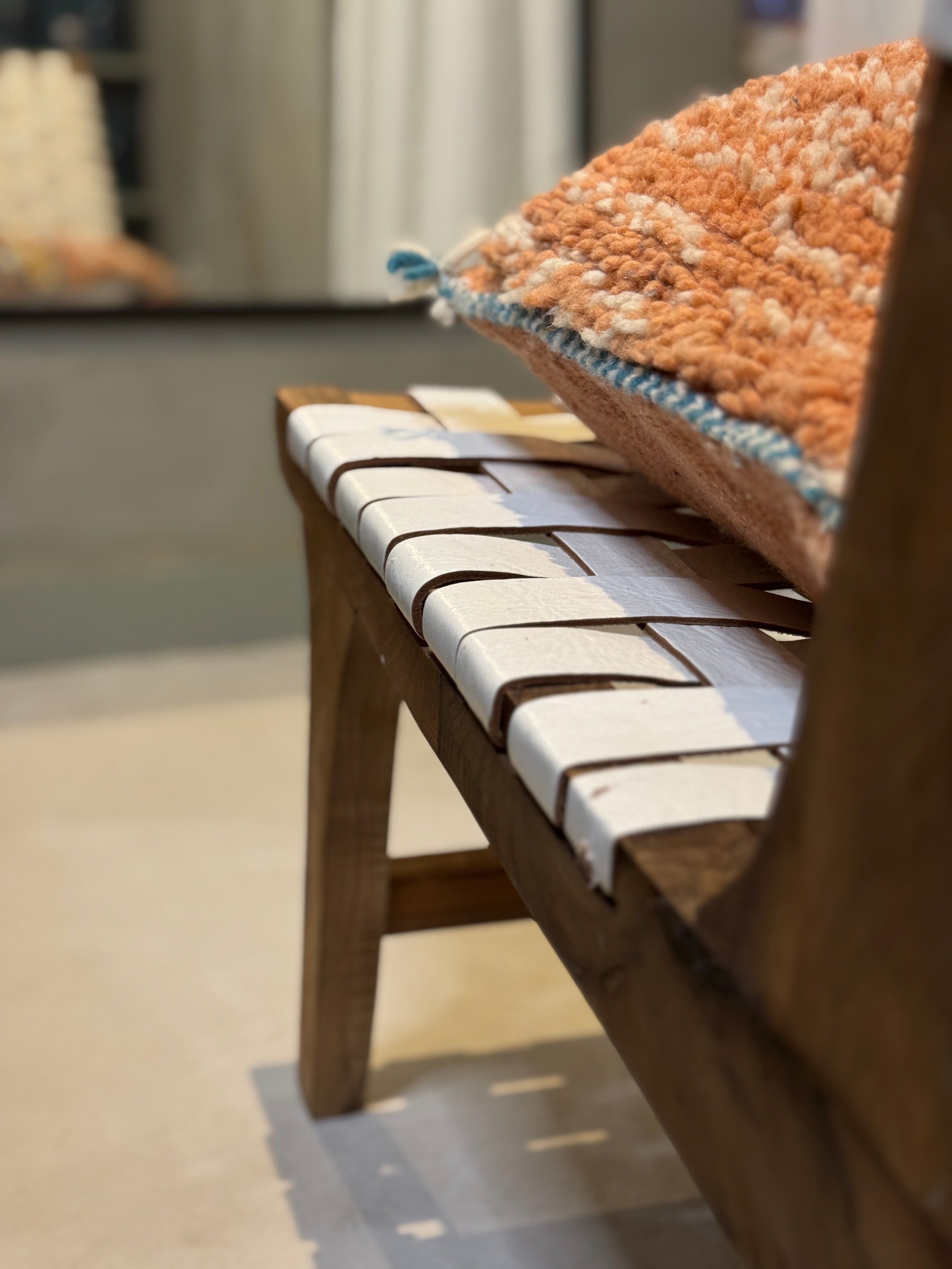 White Leather & Wooden Lounge Chair